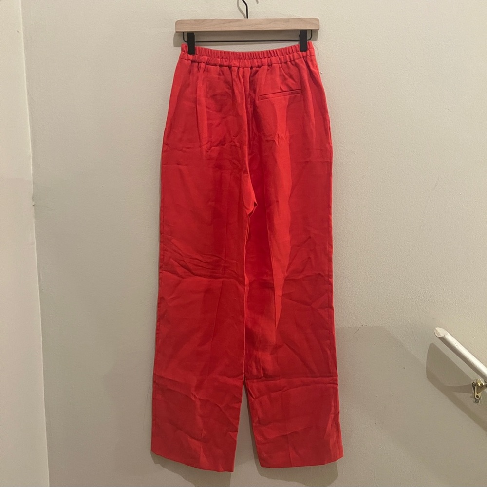 Zara Vibrant Red Linen Blend Lightweight Elastic Waist Pull On Pants NWT Size‎ S - Picture 6 of 14